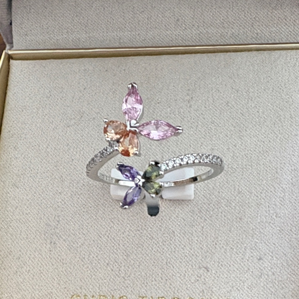 Chic Butterfly CZ Gemstone Ring in Sterling Silver